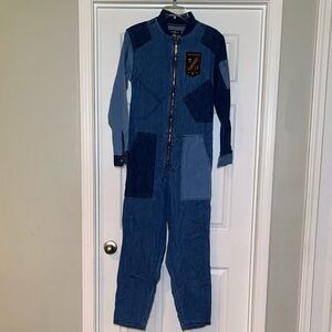 Houston White Target blue denim chambray relaxed fit jumpsuit patchwork XXS